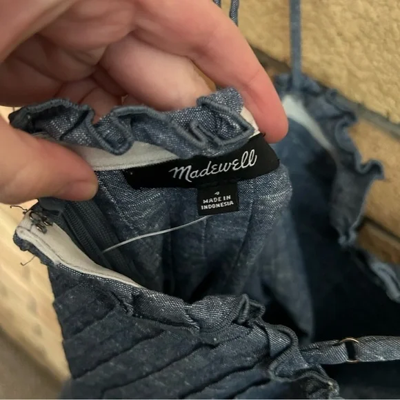 Madewell Chambray Pintuck Cami Ruffle Chambray Mini Dress Size 4 - Picture 5 of 8